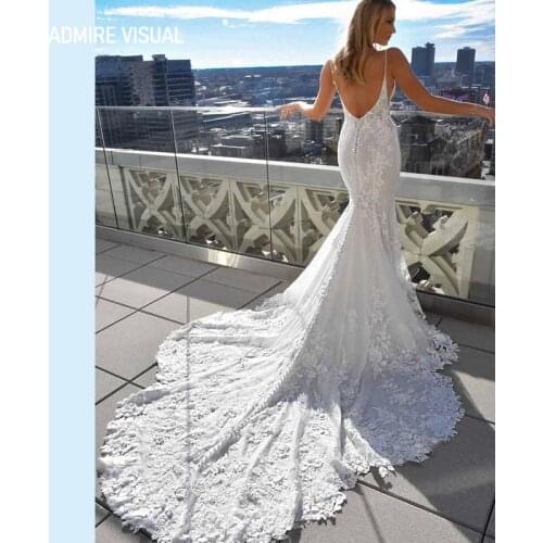 Newest Wedding Dress Mermaid Lace Deep V-Neck Neckline Sleeveless Custom Made Plus Size Bride Gown 2021 Vestidos De Novia