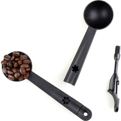 3pcs/lot Plastic Creative Coffee Spoon Multi-function Coffee Bean Measuring Spoon with Cleaning Brush