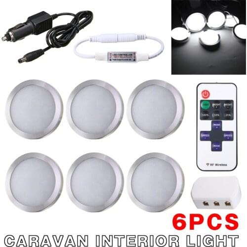 6pcs/set 12V LED Spot Interior Spot Light LED Controller For Van Caravan Auto 6000K 240LM With Remote Control Accessories Parts