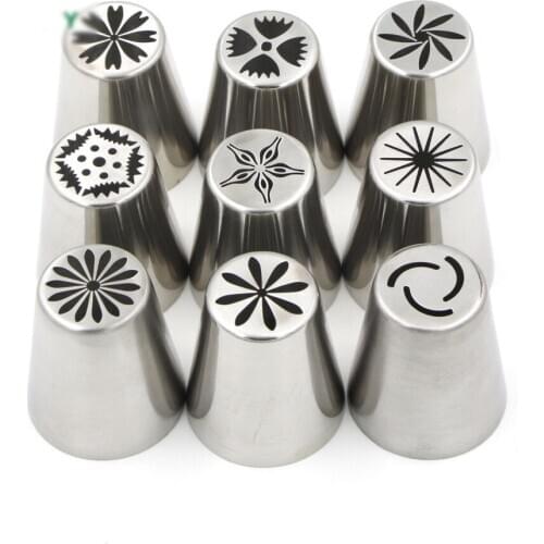 9Pcs/Lot Material Stainless Steel Pastry Tools Icing Piping Nozzles Cupcake DIY Rose Pastry Kitchen Cake Decorating Tools