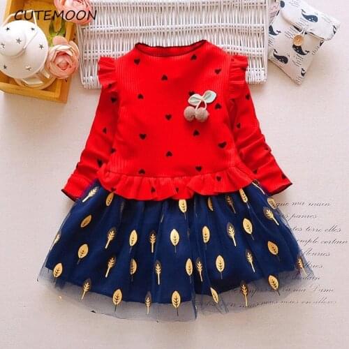 CUTEMOON fashion girls dress 2021 cotton autumn spring lace formal christmas costume for children princess wedding party dresses