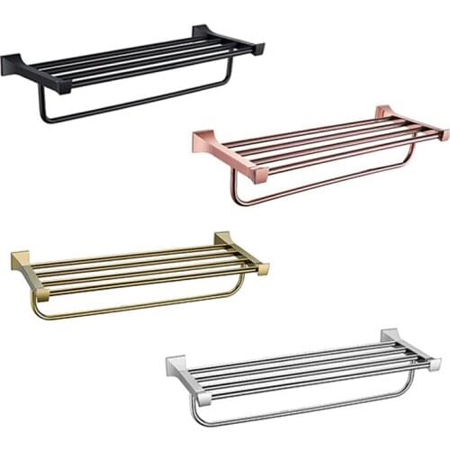 Double Layer Bathroom Towel Racks Wall Mount Luxury Gold Bath Towel Holder Polished Bathroom Accessories Shower Shelf Towel Rack