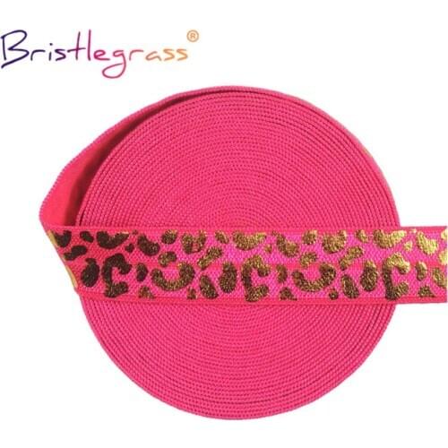 BRISTLEGRASS 2 5 10 Yard 5/8" 15mm Gold Leopard Foil Print Fold Over Elastic FOE Spandex Band Tape Hair Tie Headband Sewing Trim