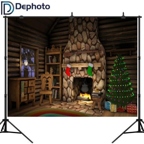 Dephoto Photography Backgrounds Christmas Tree stone Fireplace Carpet Hunter hut Photo Backdrops For Photo Studio
