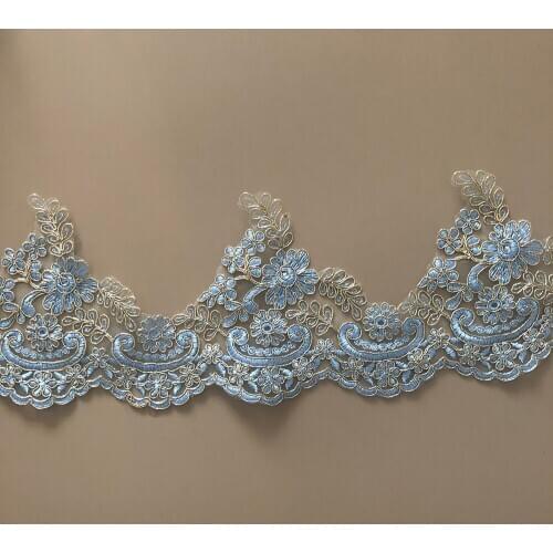 Delicate 1yard Gold Blue Embroidery Lace Trims Applique Flower Venise Sewing Craft For Wedding Dress DIY Decoration Wide 15cm