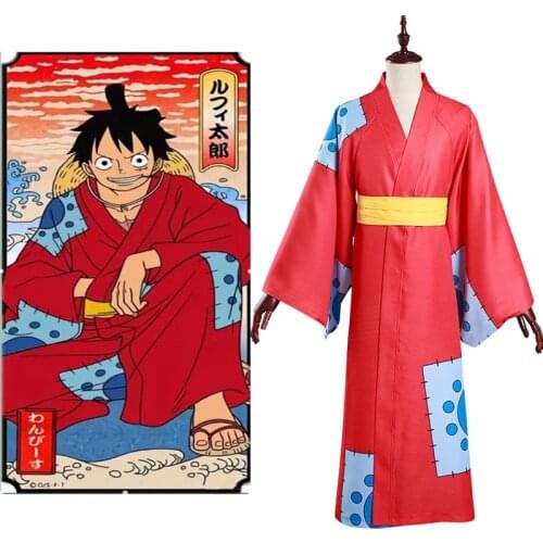 Anime One Piece Cosplay Kimono Luffy Wano Country Arc Cosplay Costume Red Kimono Yukata Outfit Customized Carnival Ball Costume
