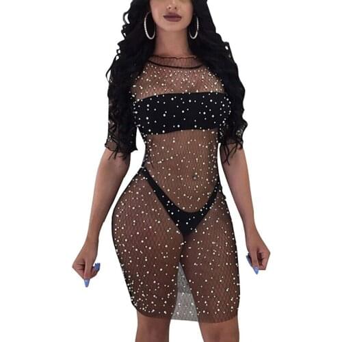 Summer Sexy Women Bikini Cover Up Dress Robe Mesh Fishnet See Through Perspective Swimsuit Swimwear Bathing Suit