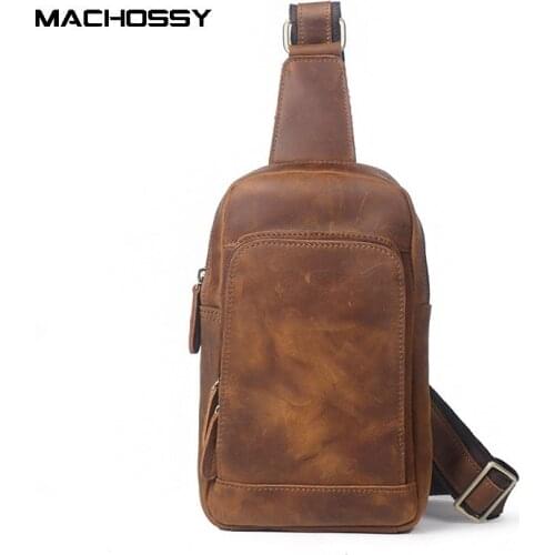 Men bag genuine leather Crossbody bags Pull-up leather mens shoulder bag Casual Sling bags Natural Skin Chest bag