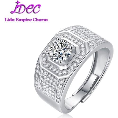 Fashion Adjustable Opening Finger Jewelry for Men S925 Sterling Silver 1CT Moissanite Diamond Ring Anniversary Gift Zircon Ring