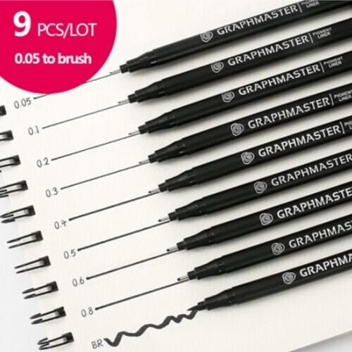 9 PCS/LOT Professional Art Markers Set Pigment Liner 0.05-Brush Pen School Drawing Sketching Markers Art School Supplies