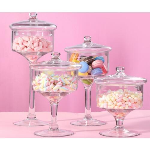 Nordic Transparent glass candy jar cake stand with lid High foot Dust-proof Tray wedding Dessert stand home candy storage tank