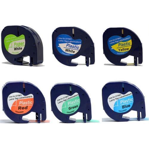 New 6 pcs compatible dymo letratag label tape mix colors 91200 91201 91202 91203 91204 91205