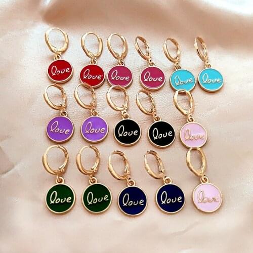 New Metal Round Double-sided Love Stud Earrings for Girls Fashion Girls Enamel French Hook Earrings for Girlfriend Wholesale