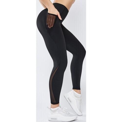New High-Waist Yoga Pants Mesh-paneled Nylon Hip-Up Sports Tights Exercise Gym Leggings For Running Slim Bottoms