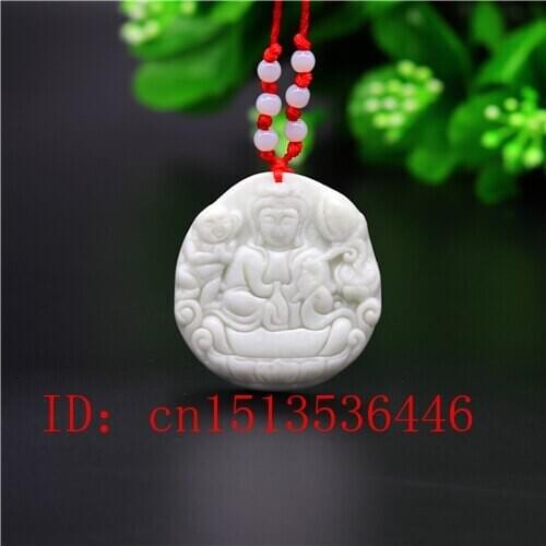 Natural Chinese White Jade Carving Guanyin Pendant Necklace Charm Jewellery Fashion Lucky Amulet Luck Gifts Women Man