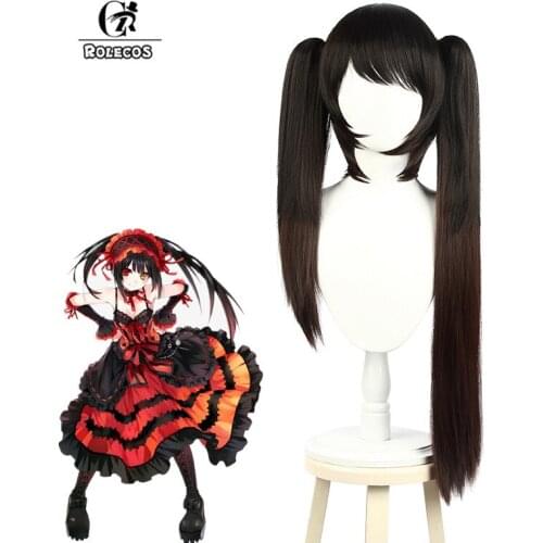 ROLECOS Anime Date A Live Cosplay Wig Kurumi Tokisaki Cosplay Long Hiar Women Headwear Straight Synthetic Hair Heat Resistance