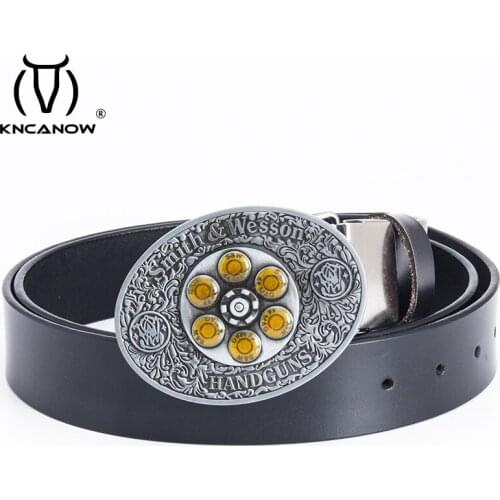 Smith&Wesson Fashion Whirl Mens Business Spin Handguns Bearings Bullet Buckle With Spinner Male Made Of Whole Cow Hide Belt