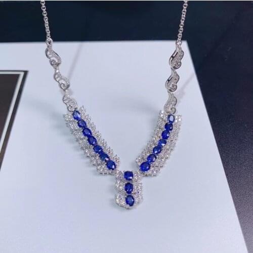 Luxurious rich sea wave natural blue sapphire gem Necklace Natural gemstone Pendant Necklace 925 Silver woman party gift jewelry