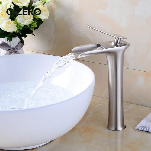 Basin Faucet Bathroom Mixer Hot And Cold Water Taps Chrome Brush Sink Mixer Basin Waterfall Faucet Copper Brass Deck Mount ZR732