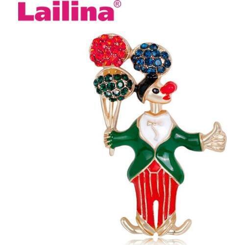 Rhinestone Brooch Pin Enamel Circus Clown Crystal Bag Accessories Garment Badge Bijoux Women Party Brooches