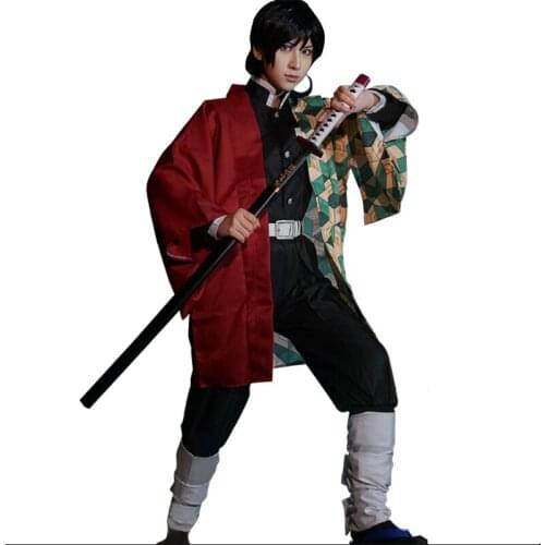 Tomioka Giyuu Anime Cosplay Costumes Demon Slayer no Yaiba Cloak Tops Pant Wig Full Sets Men Halloween Costume C34K193