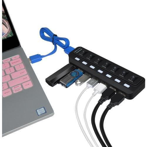 NEW USB HUB 3.0 Super Speed 5Gbps 7 Ports USB 3.0 HUB USB Splitter With On/Off Switch Platooninsert For Computer Peripherals