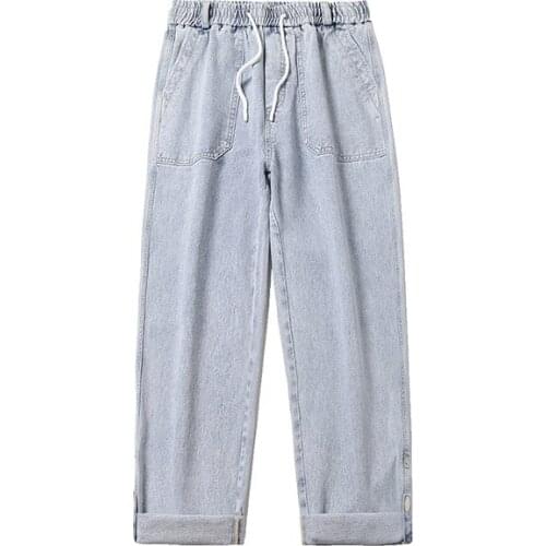 Spring autumn 2021 new denim jeans mens trendy brand loose straight old daddy pants Korean fashion handsome casual trousers