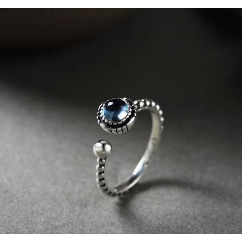 Natural Stone Topaz Vintage Rings 925 Thai Silver Flower Adjustable For Women Accessories Female Love Gift