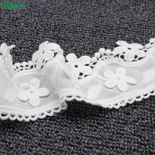 YACKALASI Cotton Lace Eyelet Embroidered Lace Fabrics 14 Yard White Black Swiss Cotton Voile Appliqued 3D Flower Trims Diy 6.5cm