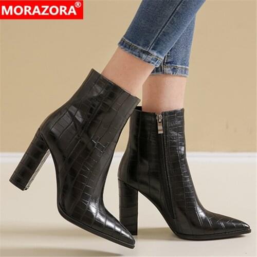 MORAZORA EUR SIZE 34-43 New fashion ankle boots women zip black white high heeled female boots motorcycle autumn women boots