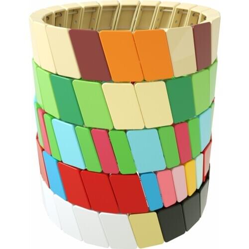 Rainbow Tile Bracelets for Woman Enamle Charms Jewelry Bohemian Girls Friendship Tile Bracelet