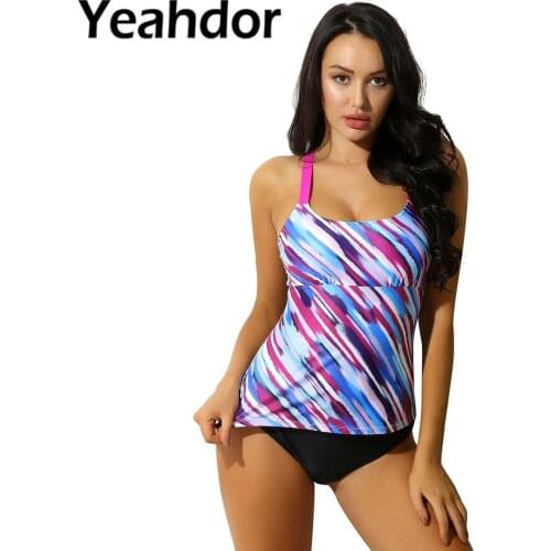 Womens Two Piece Tankini Sleeveless Bathing Suit Swimwear Swimsuit Bikini Set Swimming Beachwear Gym Workout Yoga Sportwear