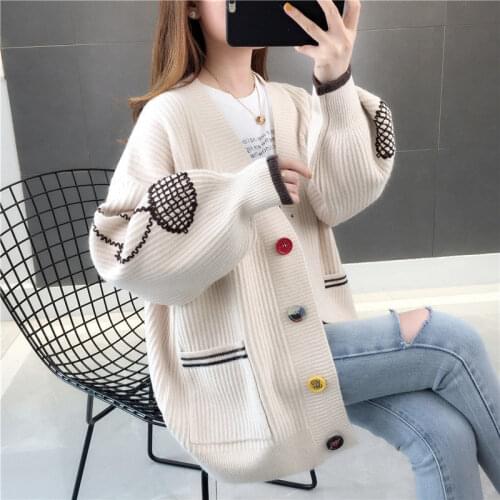 Women 2021 Spring Autumn Fashion Floral Embroidered Knit Coats Female Loose Cardigan Jackets Ladies Warm Sweater Overcoats T321