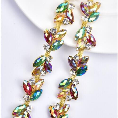 1Yard 2Cm Wide Candy Colors Flower Chain Horse Eye Rhinestone Trimming Crystal Diamond Diy Decor Ornament Clothing Shoes Wedding