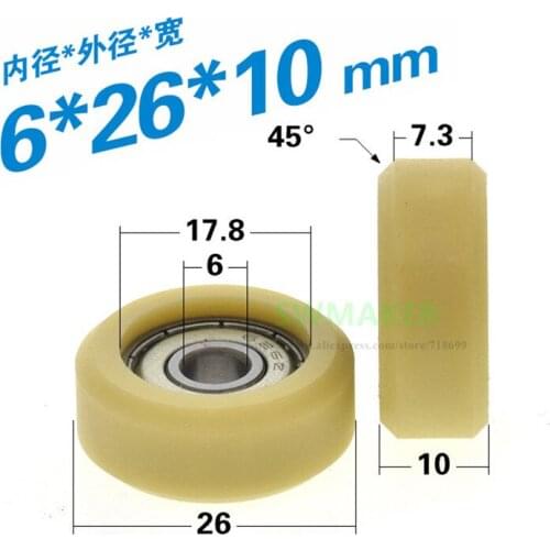 10pcs 6*26*10mm 626 bearing Nylon wheel / Palin wheel / drawer wheel / door and window guide wheel