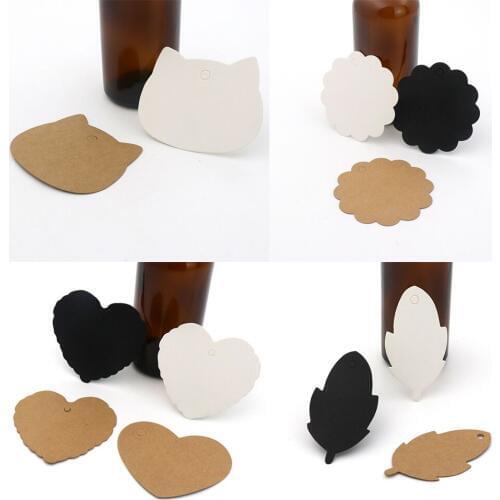 100pcs Blank Brown Black White Flower Cat Heart Kraft Paper Jewelry Gift Cards Tags Price Tags For Jewelry Finding Accessories