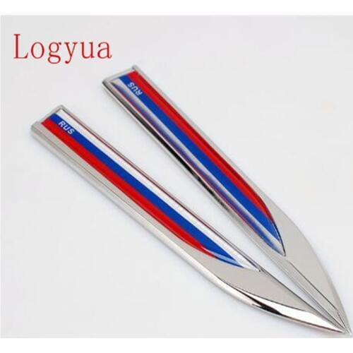 Car Styling Russia Flag 15*1.7cm Zinc Alloy Epoxy Blade Badge Emblem Fender Sticker Body Decoration For Cars 2Pcs = 1 Pair