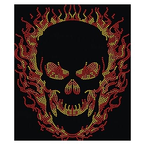 2pc/lot FLAME SKULL Rhinestone Transfer applique sticker Hotfix iron on crystal transfers design iron on patches