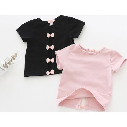 2019 Summer Girls T-shirt Princess Bow Children Clothing Short Sleeve Cotton Tops Kids Girls Tee BC554