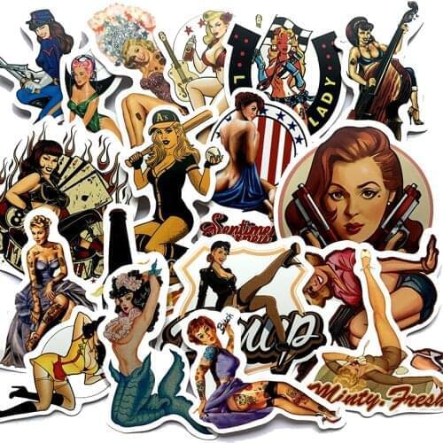 49Pcs/Lot 2021 Poster girl Retro Waterproof stickers For Luggage Laptop Bike Motorcycle Phone Car Case Decal Sticker