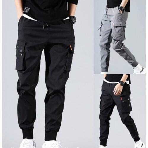 Summer Mens Pants Trousers Cargo Pant Thin Section Jogging Army Pants Tie-Foot Overalls Tactical Sportswear Mens Clothing