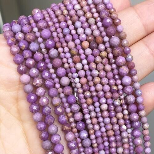2 3 4mm Natural Faceted Purple Mica Gem Stone Beads Round Mineral Bead For Jewelry Making DIY Bracelet Earrings Accessories 15