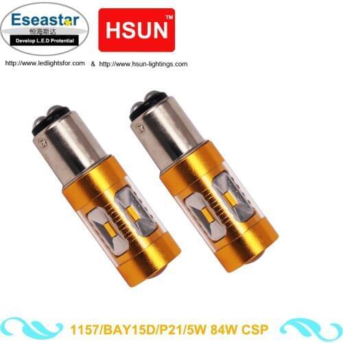 Eseastar 2pcs High Power led turn light canbus bulbs BAY15D/1157/P21/5W 84W 12smd CSP chip yellow ba15d decoding is 95% DC 9-32V
