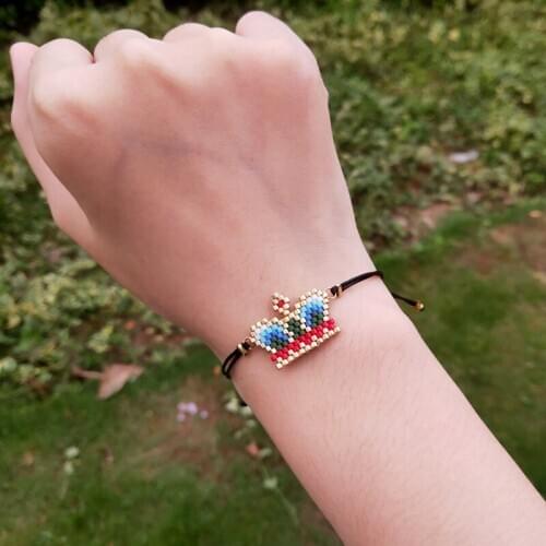 FAIRYWOO Crown Bracelet Miyuki Bead Jewelry Handmade Drawstring Bracelets Luxury Crystal Jewelry Women Delica Beaded Rope Dangle