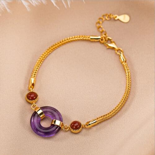 Natural Hetian Jade Safeness Ring Bracelet Female Palace Style Classic Retro Sterling Silver Bracelet Ancient Style Chinese Styl