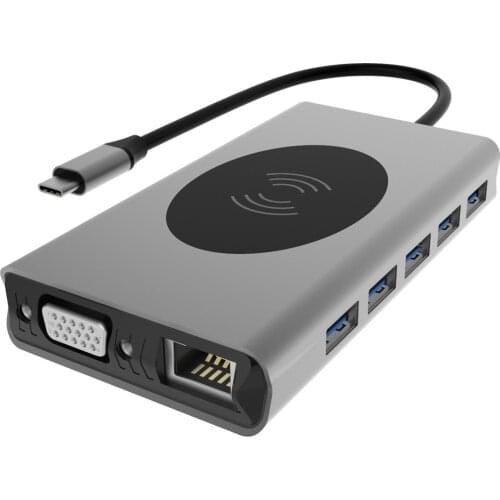 HOJIWI 13 in 1 USB C to USB 3.0 Dock for MacBook Pro Accessories USB-C Splitter wireless charging hub docking station CA04