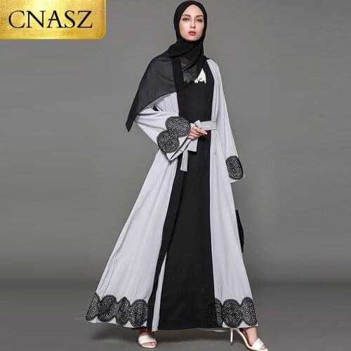 Plus Size Embroidery Clothing Kimono Hijab Islamic Dress Front Open Abaya Dubai Kaftan