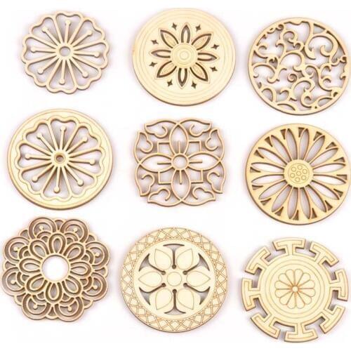5Pcs Round/square Lace Pattern Unfinished Wood Slices DIY Crafts For Wooden Ornaments DIY Scrapbook Home Decor Accessories m2173
