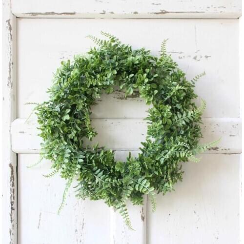 LanLan 15.7Inches (40CM)Simulate Green Fern Leaf Wreath for Front Door Wall Window Party Decor