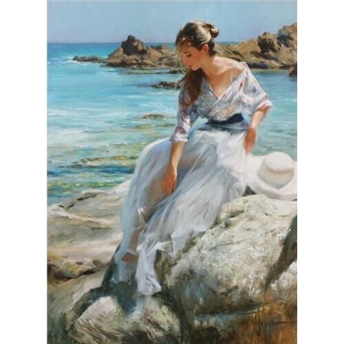 Lady Sitting on the Rock Counted Cross Stitch Kits Needlework Embroidery Crafts 14ct Unprinted DIY Arts Handmade Home Decor